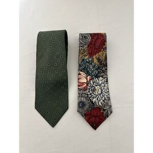 2 Vtg Liberty of London 100% Silk Ties Green 70s Floral Geo England 90s Floral